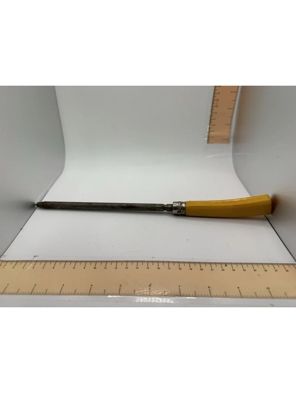 Vintage Butterscotch Bakelite Handle Honing Steel Knife Sharpener MCM 11.25”